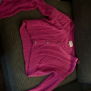 Pink Rose Vibrant Pink Cable Knit Cardigan